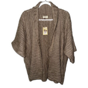 Sonoma Brown Chunky Knit Kimono Cardigan 2X Boho Cottage Open Front Sweater NWT